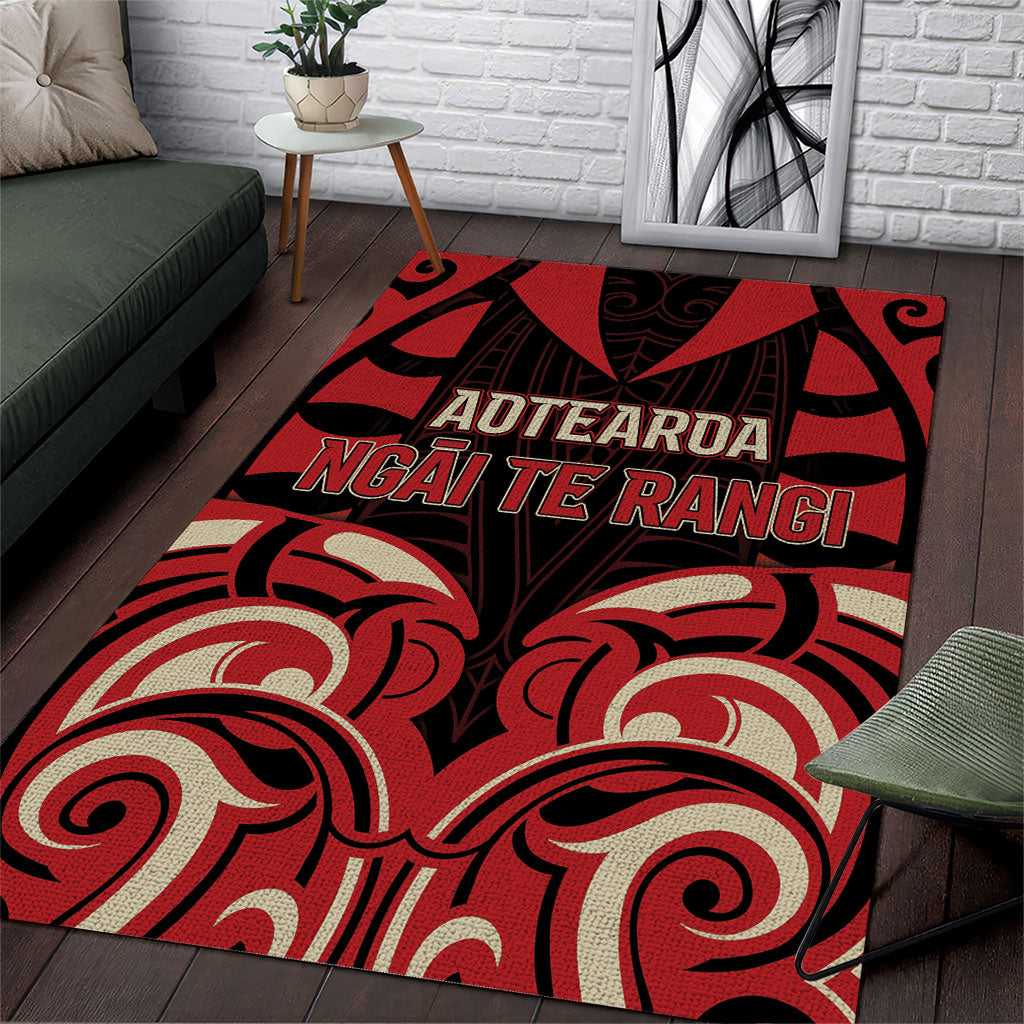 Aotearoa Ngai Te Rangi Area Rug New Zealand Traditional Maori Pattern DT05 Red - Polynesian Pride