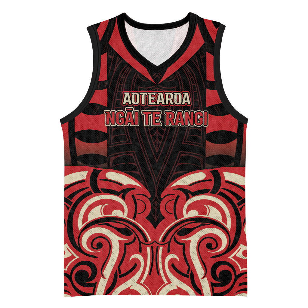 Custom Aotearoa Ngai Te Rangi Basketball Jersey New Zealand Traditional Maori Pattern DT05 Unisex Red - Polynesian Pride
