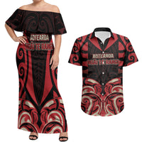 Custom Aotearoa Ngai Te Rangi Couples Matching Off Shoulder Maxi Dress and Hawaiian Shirt New Zealand Traditional Maori Pattern DT05 Red - Polynesian Pride
