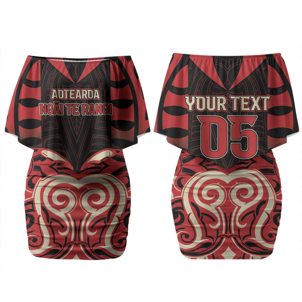 Custom Aotearoa Ngai Te Rangi Couples Matching Off Shoulder Short Dress and Long Sleeve Button Shirt New Zealand Traditional Maori Pattern DT05 - Polynesian Pride