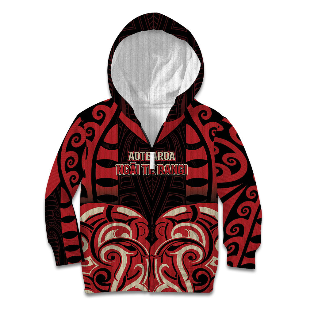 Custom Aotearoa Ngai Te Rangi Kid Hoodie New Zealand Traditional Maori Pattern DT05 Zip Hoodie Red - Polynesian Pride