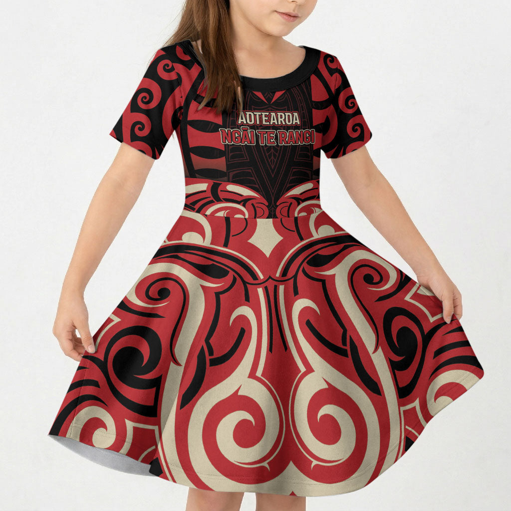 Custom Aotearoa Ngai Te Rangi Kid Short Sleeve Dress New Zealand Traditional Maori Pattern DT05 KID Red - Polynesian Pride