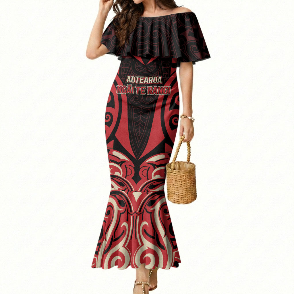 Custom Aotearoa Ngai Te Rangi Mermaid Dress New Zealand Traditional Maori Pattern DT05 Women Red - Polynesian Pride
