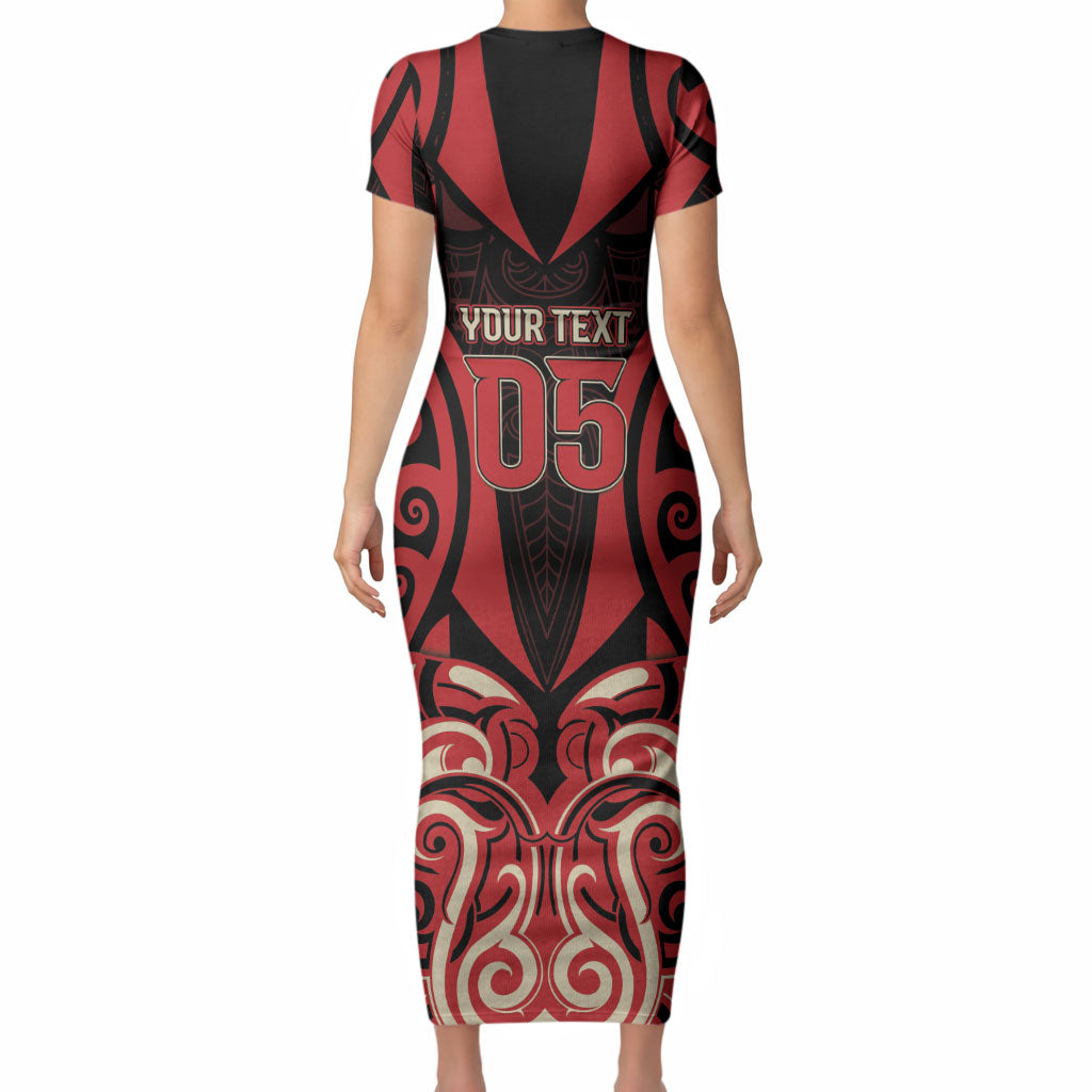 Custom Aotearoa Ngai Te Rangi Short Sleeve Bodycon Dress New Zealand Traditional Maori Pattern DT05 - Polynesian Pride
