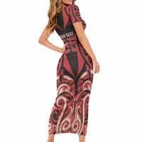 Custom Aotearoa Ngai Te Rangi Short Sleeve Bodycon Dress New Zealand Traditional Maori Pattern DT05 - Polynesian Pride