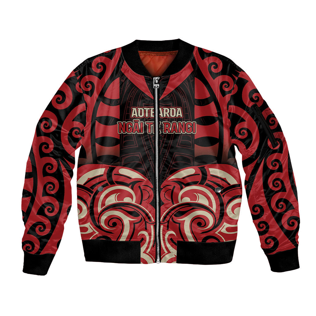 Custom Aotearoa Ngai Te Rangi Sleeve Zip Bomber Jacket New Zealand Traditional Maori Pattern DT05 Unisex Red - Polynesian Pride