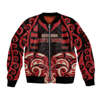 Custom Aotearoa Ngai Te Rangi Sleeve Zip Bomber Jacket New Zealand Traditional Maori Pattern DT05 Unisex Red - Polynesian Pride