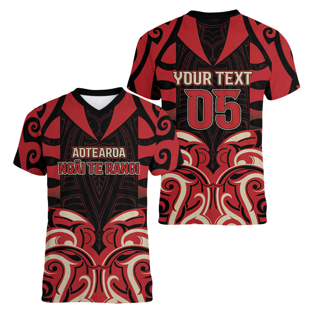 Custom Aotearoa Ngai Te Rangi Women V-Neck T-Shirt New Zealand Traditional Maori Pattern DT05 - Polynesian Pride