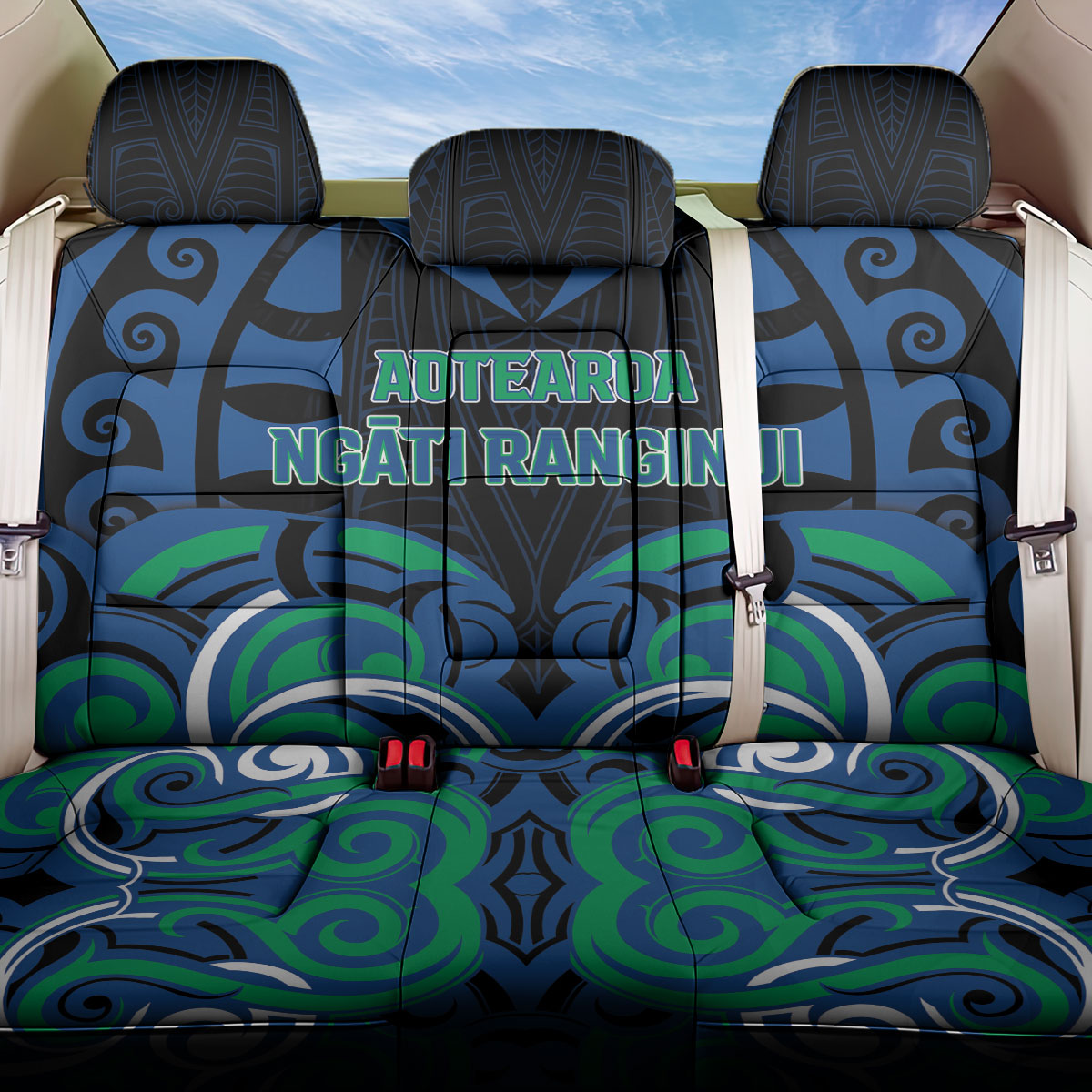 Aotearoa Ngati Ranginui Back Car Seat Cover New Zealand Traditional Maori Pattern DT05 One Size Navy - Polynesian Pride