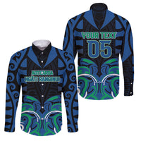 Custom Aotearoa Ngati Ranginui Family Matching Tank Maxi Dress and Hawaiian Shirt New Zealand Traditional Maori Pattern DT05 Dad's Shirt - Long Sleeve Navy - Polynesian Pride