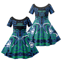 Custom Aotearoa Ngati Ranginui Family Matching Tank Maxi Dress and Hawaiian Shirt New Zealand Traditional Maori Pattern DT05 Daughter's Dress Navy - Polynesian Pride