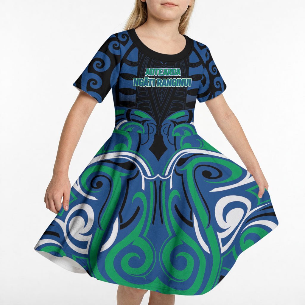 Custom Aotearoa Ngati Ranginui Kid Short Sleeve Dress New Zealand Traditional Maori Pattern DT05 - Polynesian Pride