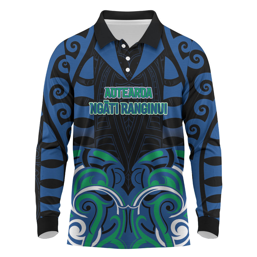 Custom Aotearoa Ngati Ranginui Long Sleeve Polo Shirt New Zealand Traditional Maori Pattern DT05 Navy - Polynesian Pride