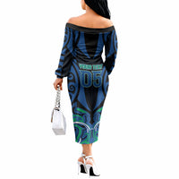 Custom Aotearoa Ngati Ranginui Off The Shoulder Long Sleeve Dress New Zealand Traditional Maori Pattern DT05 - Polynesian Pride