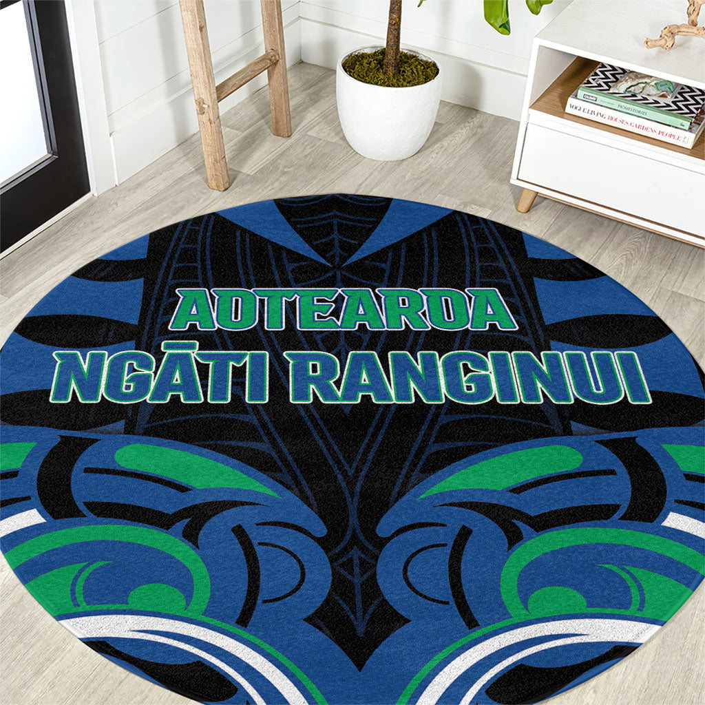 Aotearoa Ngati Ranginui Round Carpet New Zealand Traditional Maori Pattern DT05 Navy - Polynesian Pride