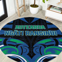 Aotearoa Ngati Ranginui Round Carpet New Zealand Traditional Maori Pattern DT05 Navy - Polynesian Pride