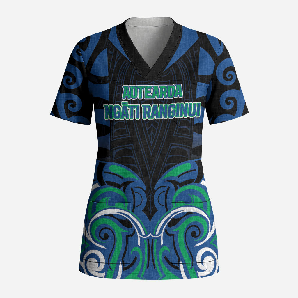 Custom Aotearoa Ngati Ranginui Scrub Top New Zealand Traditional Maori Pattern DT05 Adult Navy - Polynesian Pride