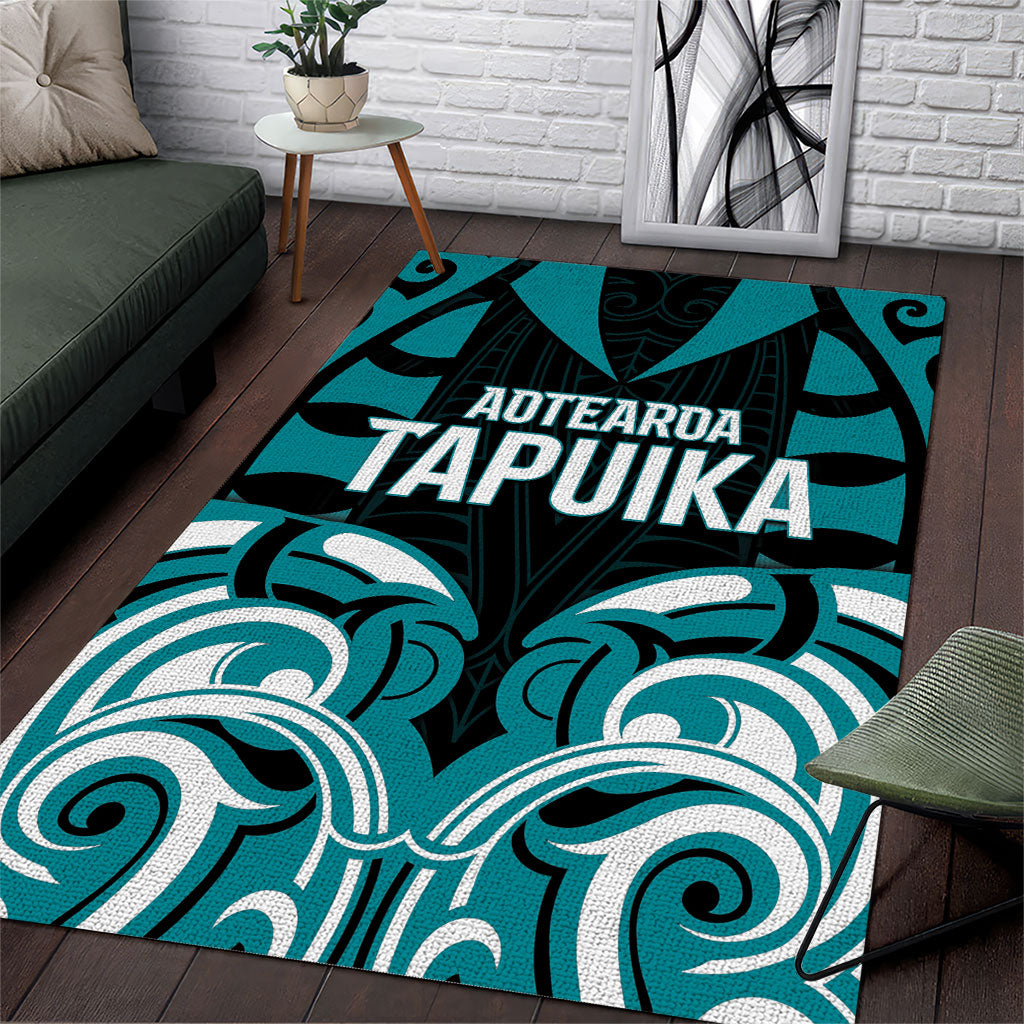 Aotearoa Tapuika Area Rug New Zealand Traditional Maori Pattern DT05 Teal - Polynesian Pride