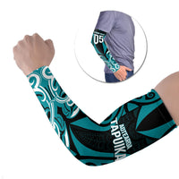 Custom Aotearoa Tapuika Arm Sleeves New Zealand Traditional Maori Pattern DT05 Set of 2 Teal - Polynesian Pride