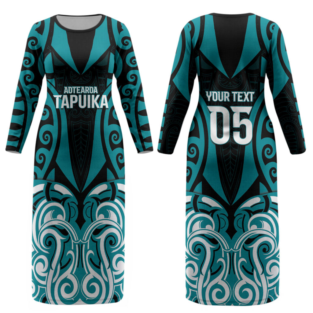 Custom Aotearoa Tapuika Couples Matching Long Sleeve Bodycon Dress and Long Sleeve Button Shirt New Zealand Traditional Maori Pattern DT05 - Polynesian Pride