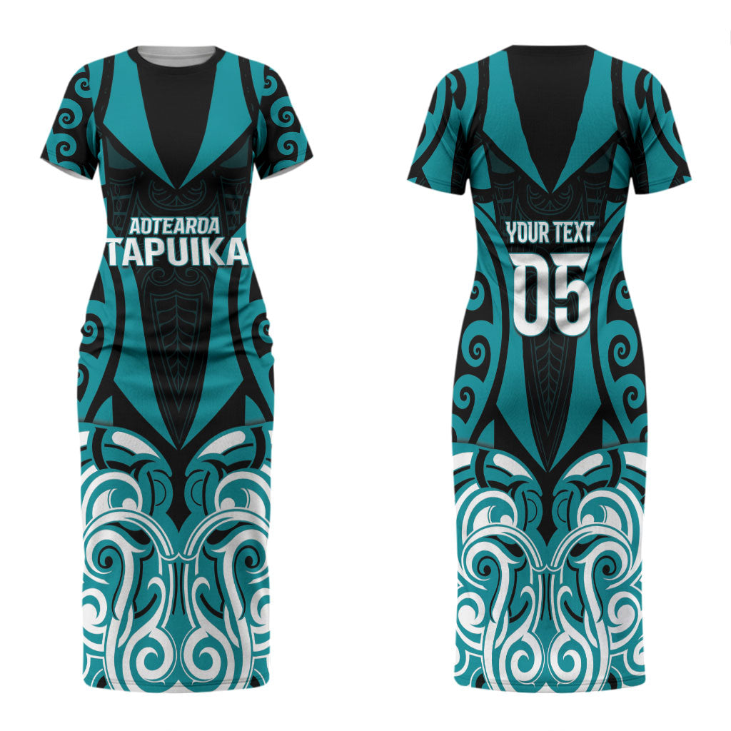 Custom Aotearoa Tapuika Family Matching Short Sleeve Bodycon Dress and Hawaiian Shirt New Zealand Traditional Maori Pattern DT05 Mom's Dress Teal - Polynesian Pride