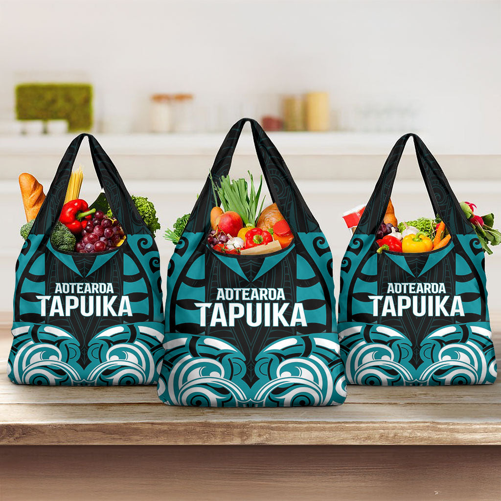 Aotearoa Tapuika Grocery Bag New Zealand Traditional Maori Pattern DT05 3-pack One Size Teal - Polynesian Pride