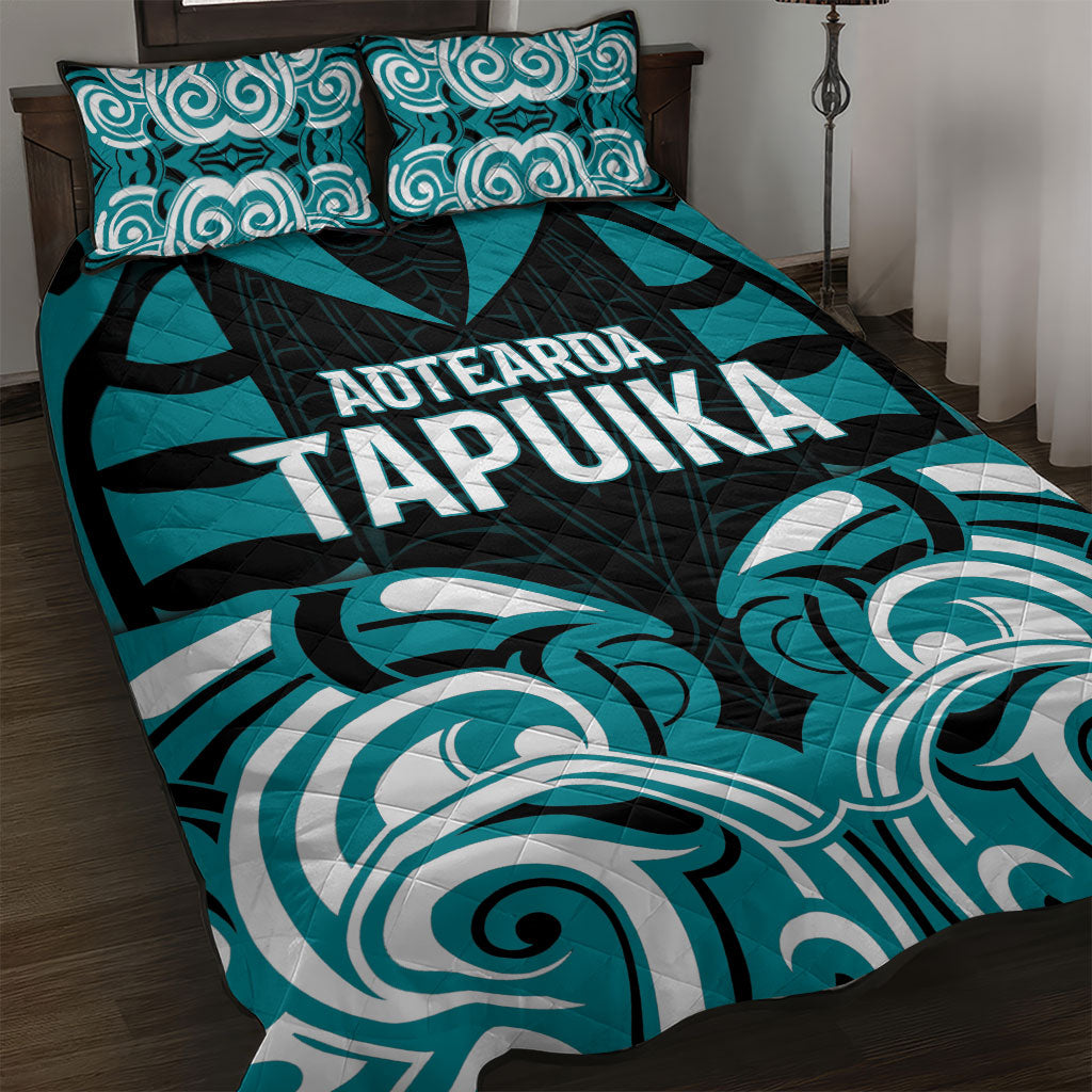 Aotearoa Tapuika Quilt Bed Set New Zealand Traditional Maori Pattern DT05 Teal - Polynesian Pride
