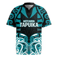 Custom Aotearoa Tapuika Rugby Jersey New Zealand Traditional Maori Pattern DT05 Teal - Polynesian Pride