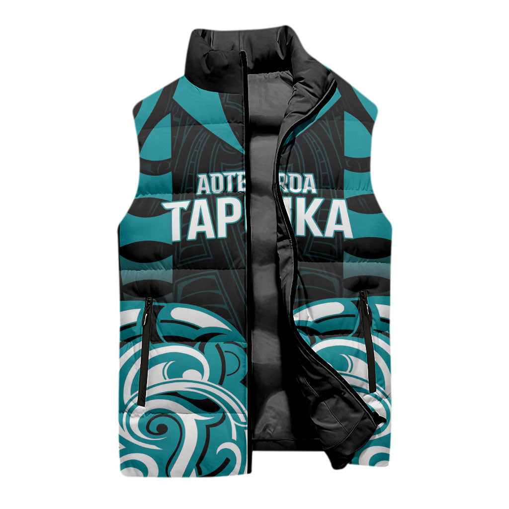 Custom Aotearoa Tapuika Sleeveless Puffer Jacket New Zealand Traditional Maori Pattern DT05 - Polynesian Pride