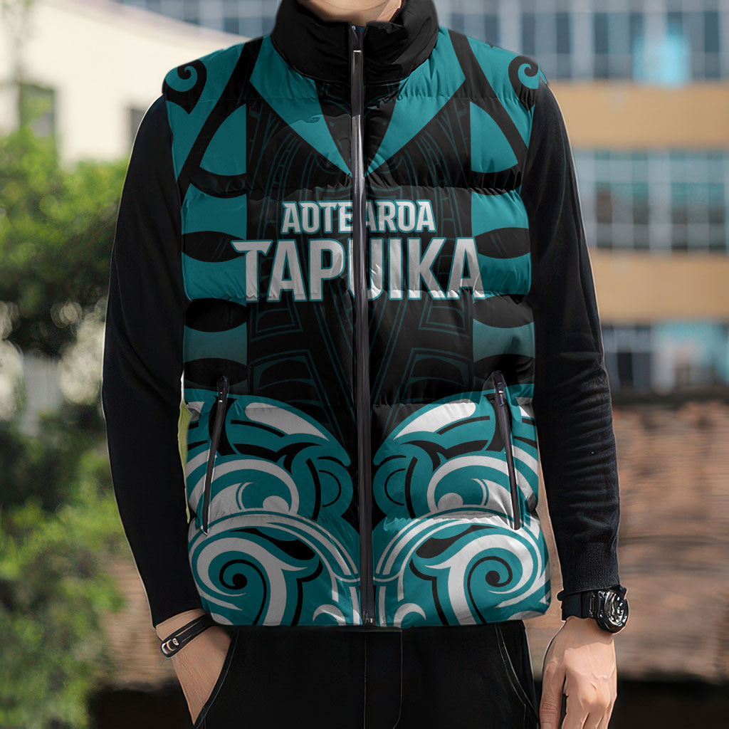Custom Aotearoa Tapuika Sleeveless Puffer Jacket New Zealand Traditional Maori Pattern DT05 - Polynesian Pride