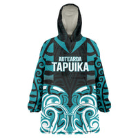 Custom Aotearoa Tapuika Wearable Blanket Hoodie New Zealand Traditional Maori Pattern DT05 One Size Teal - Polynesian Pride