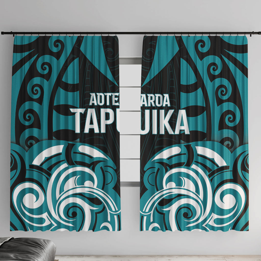 Aotearoa Tapuika Window Curtain New Zealand Traditional Maori Pattern DT05 With Hooks Teal - Polynesian Pride