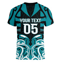 Custom Aotearoa Tapuika Women V-Neck T-Shirt New Zealand Traditional Maori Pattern DT05 - Polynesian Pride