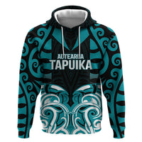 Custom Aotearoa Tapuika Zip Hoodie New Zealand Traditional Maori Pattern DT05 Pullover Hoodie Teal - Polynesian Pride