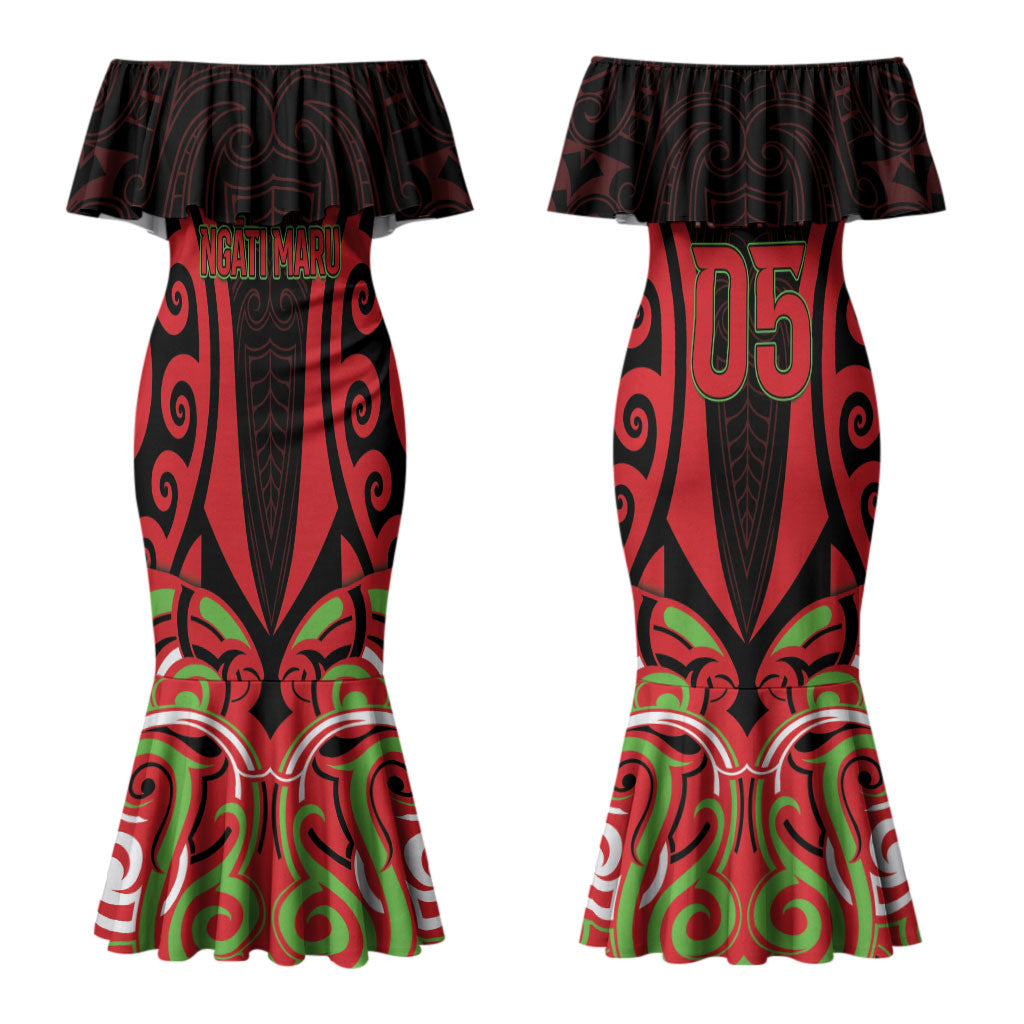 Custom Aotearoa Ngati Maru Couples Matching Mermaid Dress and Long Sleeve Button Shirt New Zealand Traditional Maori Pattern DT05 - Polynesian Pride