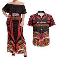 Custom Aotearoa Ngati Maru Couples Matching Off Shoulder Maxi Dress and Hawaiian Shirt New Zealand Traditional Maori Pattern DT05 Red - Polynesian Pride