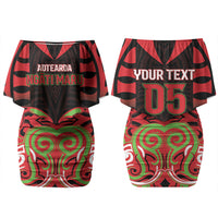 Custom Aotearoa Ngati Maru Couples Matching Off Shoulder Short Dress and Long Sleeve Button Shirt New Zealand Traditional Maori Pattern DT05 - Polynesian Pride