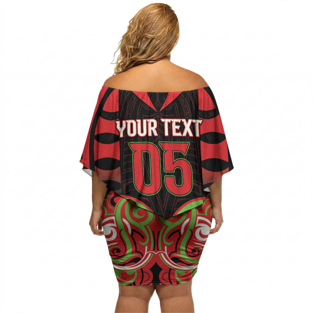 Custom Aotearoa Ngati Maru Off Shoulder Short Dress New Zealand Traditional Maori Pattern DT05 - Polynesian Pride