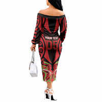 Custom Aotearoa Ngati Maru Off The Shoulder Long Sleeve Dress New Zealand Traditional Maori Pattern DT05 - Polynesian Pride