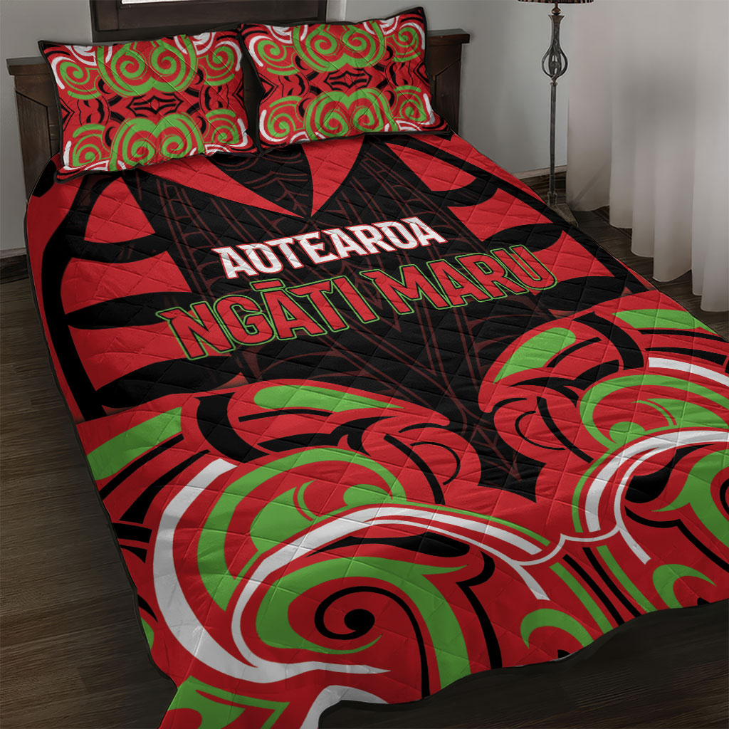 Aotearoa Ngati Maru Quilt Bed Set New Zealand Traditional Maori Pattern DT05 Red - Polynesian Pride