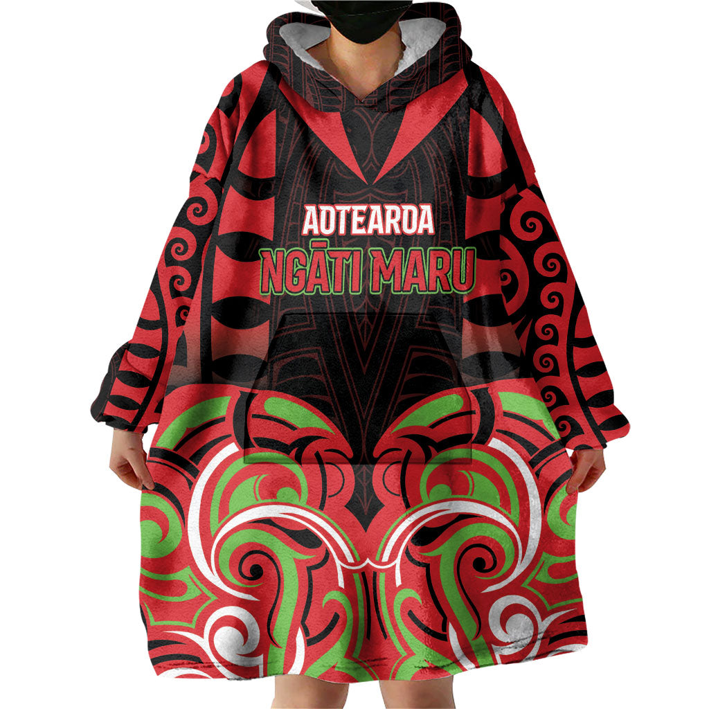 Custom Aotearoa Ngati Maru Wearable Blanket Hoodie New Zealand Traditional Maori Pattern DT05 - Polynesian Pride