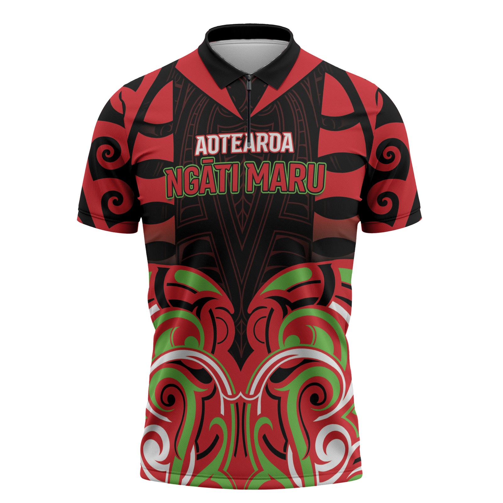 Custom Aotearoa Ngati Maru Zipper Polo Shirt New Zealand Traditional Maori Pattern DT05 Red - Polynesian Pride