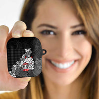 Black Palaka Hawaiian And Japanese AirPods Case Maneki Neko And Sakura Bloom