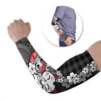 Black Palaka Hawaiian And Japanese Arm Sleeves Maneki Neko And Sakura Bloom
