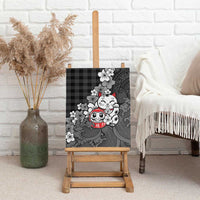 Black Palaka Hawaiian And Japanese Canvas Wall Art Maneki Neko And Sakura Bloom