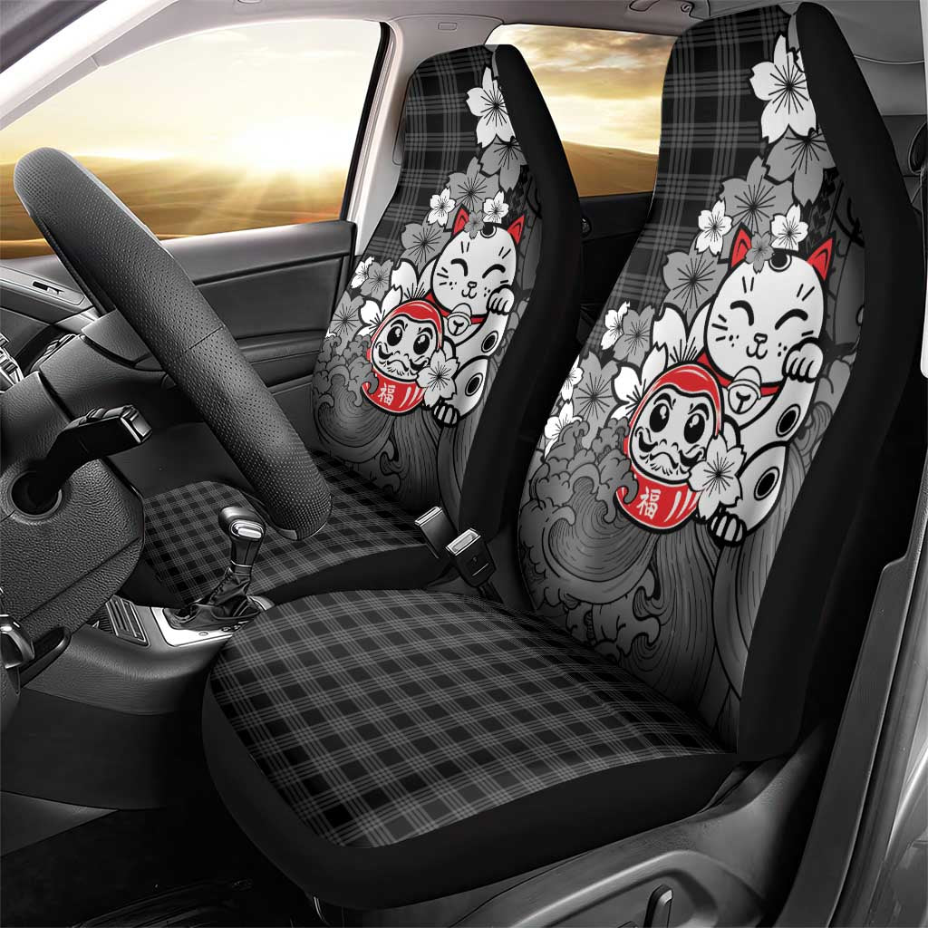 Black Palaka Hawaiian And Japanese Car Seat Cover Maneki Neko And Sakura Bloom