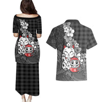Black Palaka Hawaiian And Japanese Couples Matching Puletasi and Hawaiian Shirt Maneki Neko And Sakura Bloom DT05 - Polynesian Pride