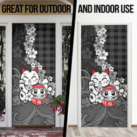 Black Palaka Hawaiian And Japanese Door Cover Maneki Neko And Sakura Bloom