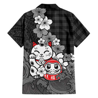 Black Palaka Hawaiian And Japanese Family Matching Long Sleeve Bodycon Dress and Hawaiian Shirt Maneki Neko And Sakura Bloom DT05 - Polynesian Pride