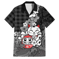 Black Palaka Hawaiian And Japanese Family Matching Mermaid Dress and Hawaiian Shirt Maneki Neko And Sakura Bloom DT05 Dad's Shirt - Short Sleeve Black - Polynesian Pride